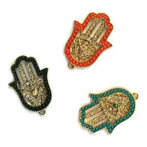 12pcs lot 3beads colors way equally mixed crystals hamsa evil eye hand pendant charm DIY fashion accessory 35x25mm