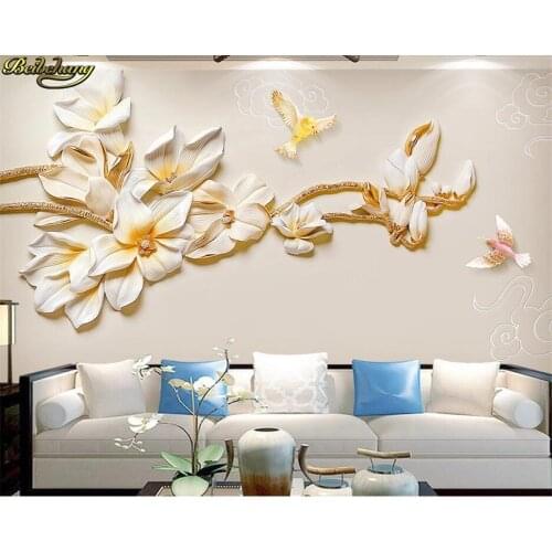 Beibehang Custom 3d wallpaper mural jewelry relief three-dimensional simple fashion new Chinese style magnolia background wall