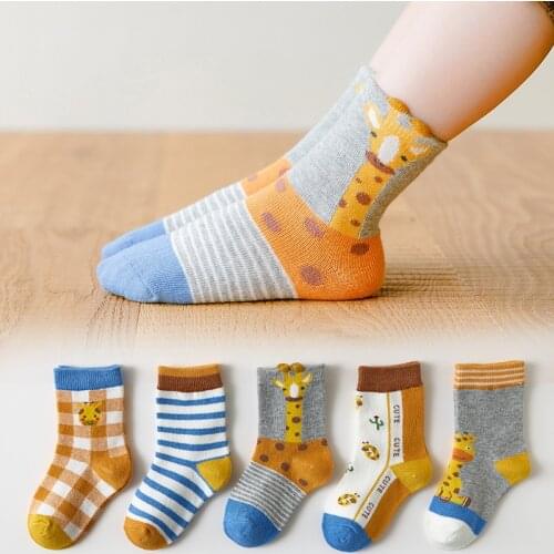5 Pair/lot Cotton Baby Socks Printing Giraffe Girls Boys Children Socks Spring Autumn Infant Toddler Kids Socks For 1-12 Year