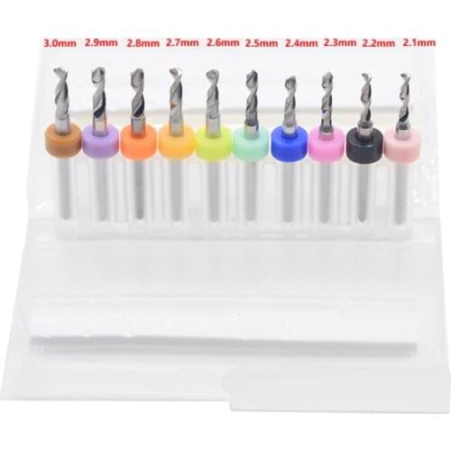 Free shipping 10pcs/Set HighQuality Hard Alloy PCB Print Circuit Board Carbide Micro Drill Bits Tool 2.1 to 3mm for SMT CNC