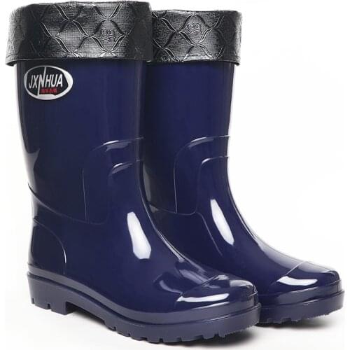 Rainshoes Mens Mid-Tube Rain Shoes Short-Tube Waterproof Rain Boots Non-Slip Work Rubber Sole Kitchen Shoes Velvet Dual-Purpose