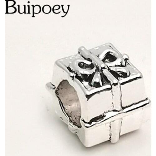 Buipoey Gift Box Beads Silver Color Bow Charm For Snake Chain Bracelet & Necklace Diy Trendy Fashion Jewelry Accessories Beaded