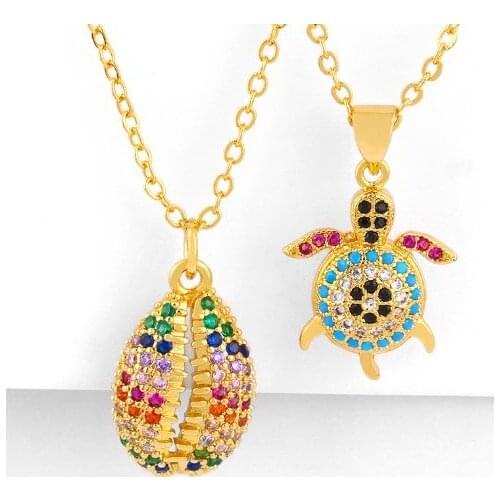 Tortoise shell multicolor micro pave cz zircon cubic zirconia necklace copper Clavicle gold plated Snake Chain Choker Pendant e4