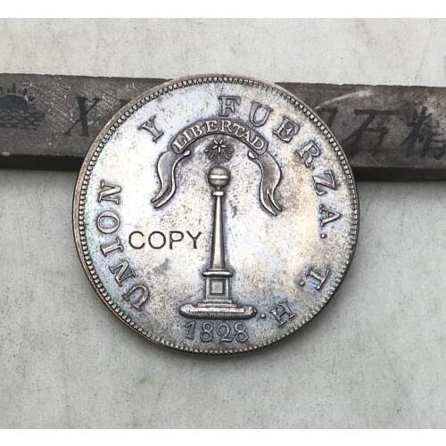 Chile 1828 UNION Y FUERZA LIBERTAD UN PESO INDEPENDIENTE COQUIMBO Brass Silver Plated Copy Coin