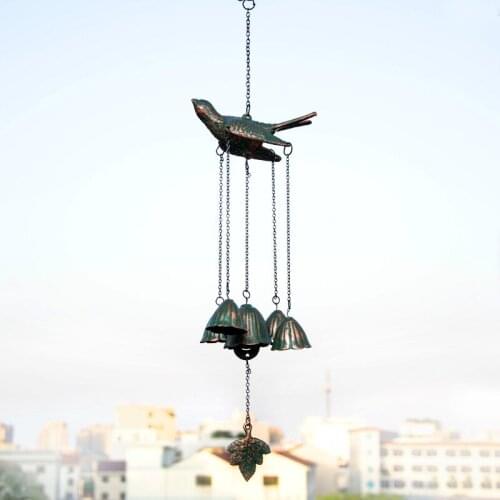 Cast Iron Wind Chimes Bird with 5pcs Bells Decoration Outdoor Garden and Home Decor
