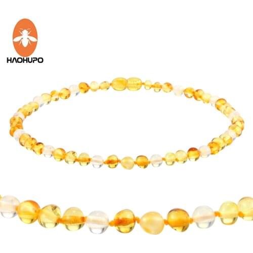 HAOHUPO Amber Teething Necklace Jewelry Gifts for Baby Boys Women Natural Amber Beads Children Necklace with Genuine Moonstone