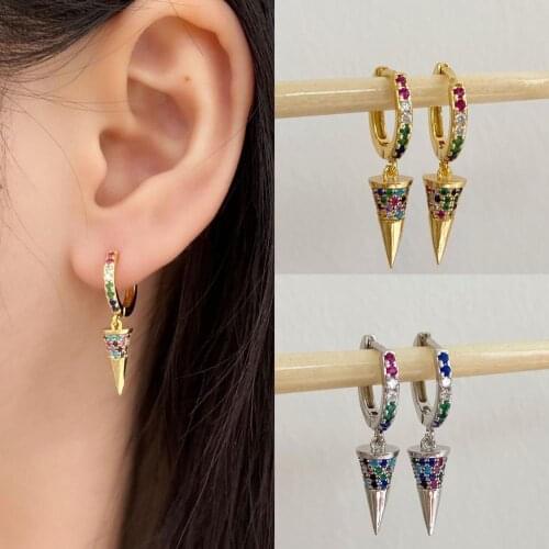 HECHENG 1pair colorful circular cone earrings wholesale CZ rainbow closed angle jewelry for women gold color accessories