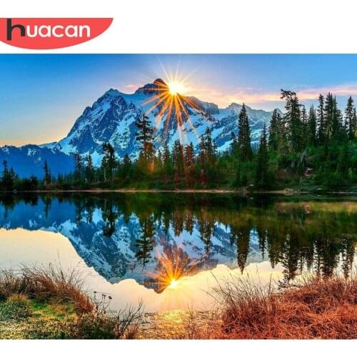 HUACAN Painting By Number Mountain Scenery For Adults Picture By Numbers Lake Tree Paint On Canvas DIY Frame Home Decoration