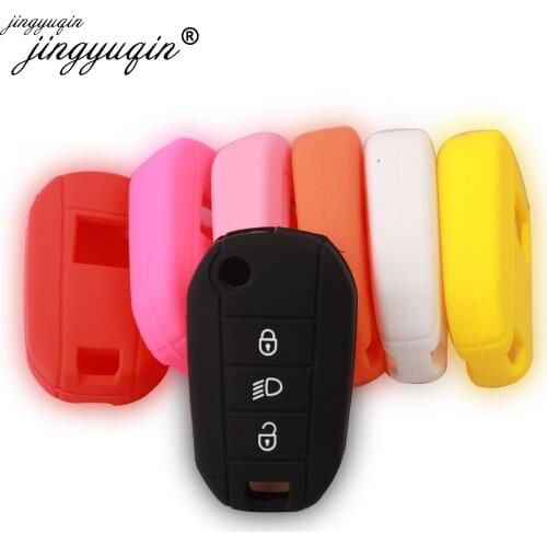 Jingyuqin 3 Button Silicone Rubber Car Key Case for Peugeot 3008 208 308 508 408 2008 Protector Cover Holder
