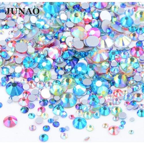 JUNAO 1400pcs Mix Size Mix AB Color Crystal Rhinestones Decorations Flatback Strass Glitter Glass Nails Stones Gems for Clothing