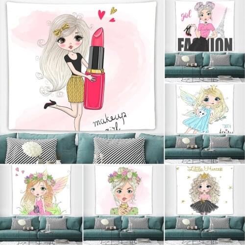 Kawaii Home Decor Wall Hanging Tapestry Cartoon Girl Tapestry Wall Bedroom Background Decor Pink Cute Fashion Lady Tapestries
