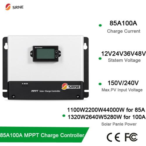 MPPT Solar Battery Charger Controller 100A 85A 12V/24V/36V/48V Auto Maximum input voltage 150V-250V With LCD Display RS485