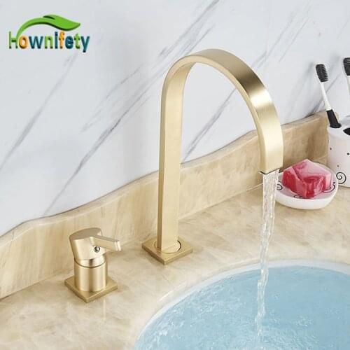 Brushed Gold Black Bathroom Wash Sink Fuacet 360 Degree Rotate Spout Single Handle Hot Cold Mixer Crane Tap Waterfall Basin tap