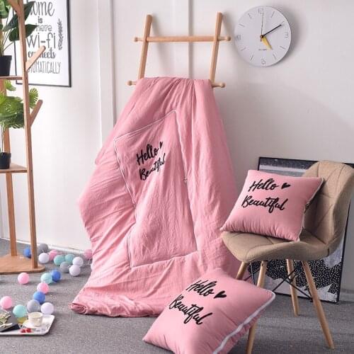 Letter Embroidery Multifunctional Washed Cotton Embroidery Pillow Quilt Dual-purpose Car Sofa Cushion Air Conditioner Quilt