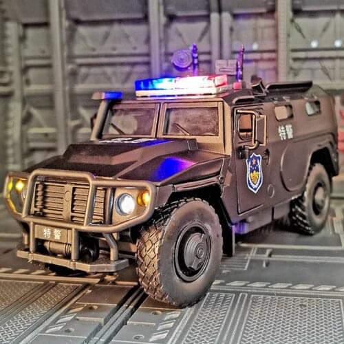 1:24 G.PATTON GX Alloy Police Armored Car Model Diecasts Metal Toy Tigers Explosion Proof Car Model Sound Light Childrens Gift