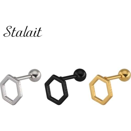 Fashion Jewelry Cute Hexagonal Hollow Ball Stud 6mm 8mm Earrings Unique Design Tiny Geometry Earrings Lady Gift Christmas