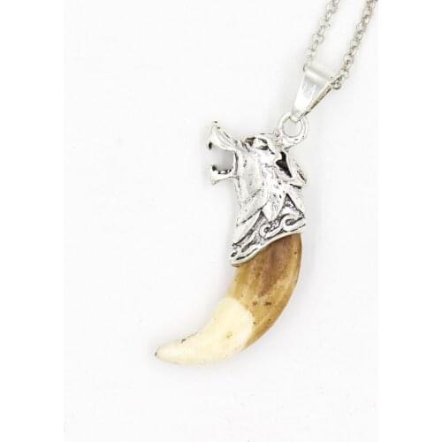 Fashion Brave Men Wolf Tooth Spike Pendant Necklaces Men Personality Male Necklace (50mm+5mm Length link Chains)
