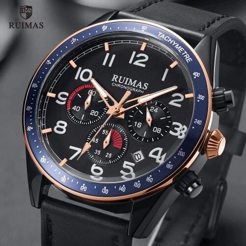 RUIMAS Mens Army Sports Watches Top Brand Luxury Leather Strap Wristwatch Man Luminous Chronograph Watch Relogios Masculino 574