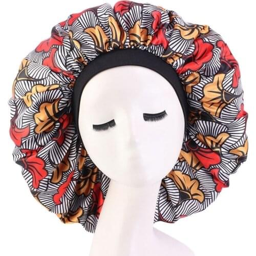 New Womens Extra Large Hair Cap For Sleeping African Printed Satin Round Hat Elastic Night Turban Artificial Silk Chemo Bonnet