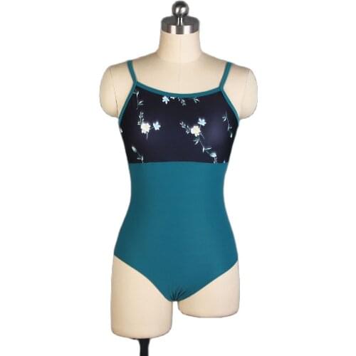 New arrival Floral Printing ballet leotard Adult camisole ballet leotard dancewear Green Leotard