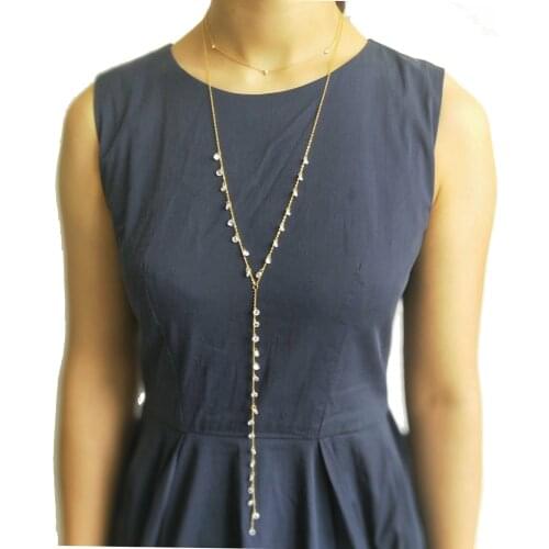 New Design Fashion Women elegant Micro pave Zircon round Dot necklaces lariat long Y necklace cz station sexy Jewelry 70+5cm