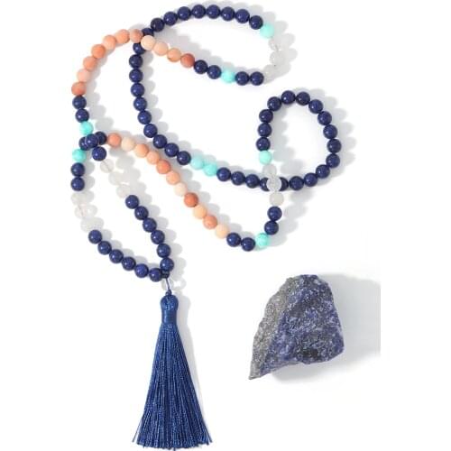 OAIITE Chakra Necklace Prayer Yoga Long Tassel Natural Stone 108 Mala Bead Necklace Fashion Bohemian Handmade Knotted