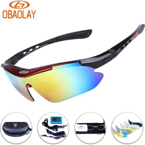 OBAOLAY Polarized Sports Men Sunglasses Road Cycling Glasses Mountain Bike Bicycle Riding Protection Goggles Eyewear 5 Lens