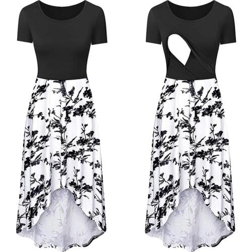 Flower Printed Maternity Nursing Dresses Women Pregnant Breastfeeding Clothes Solid O-neck Summer Maternity Dress Женское Платье