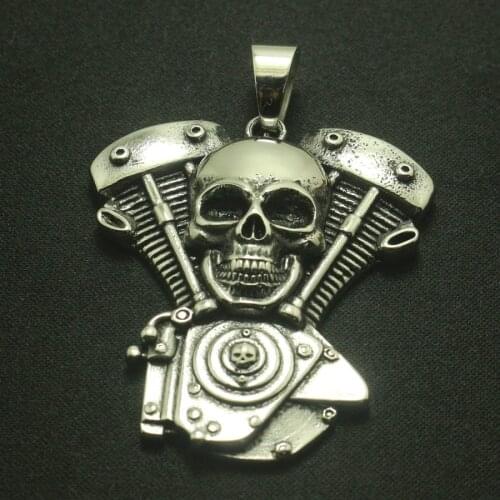 Men Boy 316L Stainless Steel Big Classic Engine Motorcycle Biker Skull Pendant Newest