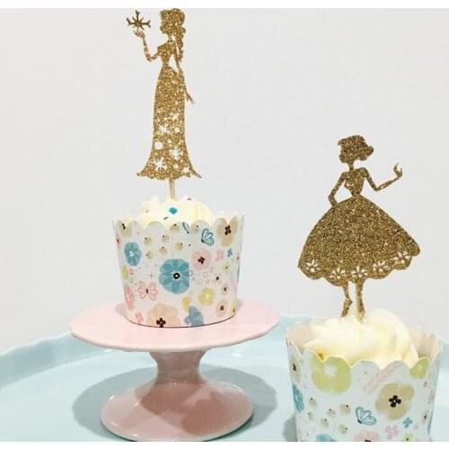 Custom Cinderella glitter princess cupcake toppers Wedding Birthday Party food toothpicks girls