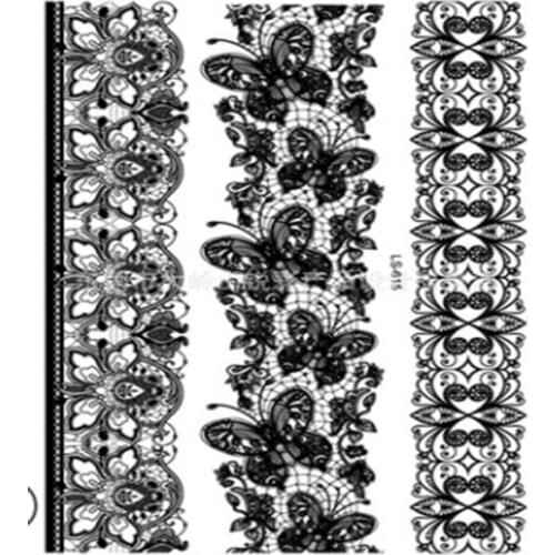 Sexy Black Lace Temporary Tattoo Stickers Waterproof Body Art Geometric Fake Tattoos Universal Beauty Decal