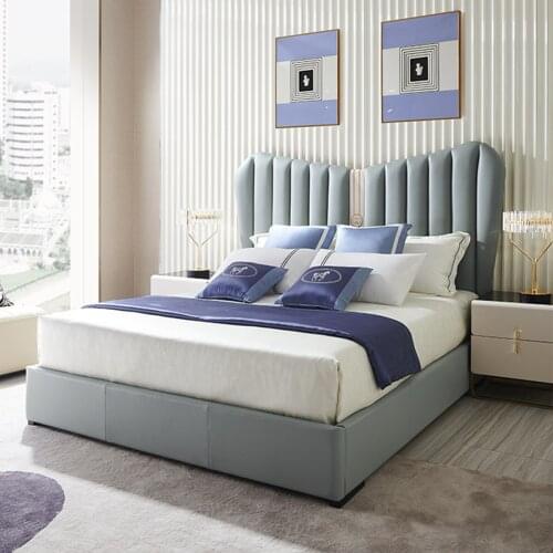 Modern light luxury leather bed Italian simple double bed master bedroom soft bag big bed Princess net red butterfly bed