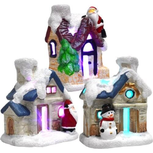 LED Glowing Christmas Santa Snow House Christmas Scene Village Resin Statue Christmas Decorations For Home Navidad New Year Gift