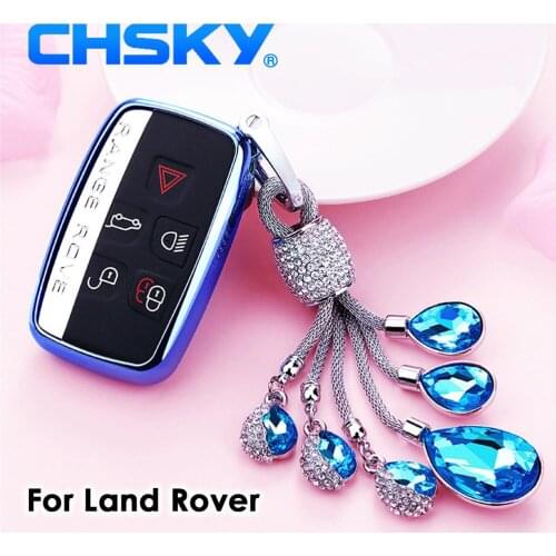 CHSKY Car Styling TPU Car Key Case Cover For Land Rover Range Rover SPORT Freelander 2 DISCOVERY 4 Evoque Car Crystal Chains