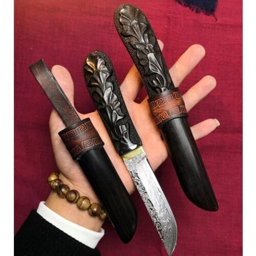 Guzheng Outdoor Tactical Knife Damascus Fixed Blade Knife Pocket Knife Outdoor Camping Hunting Jungle Survival Knife Sheath
