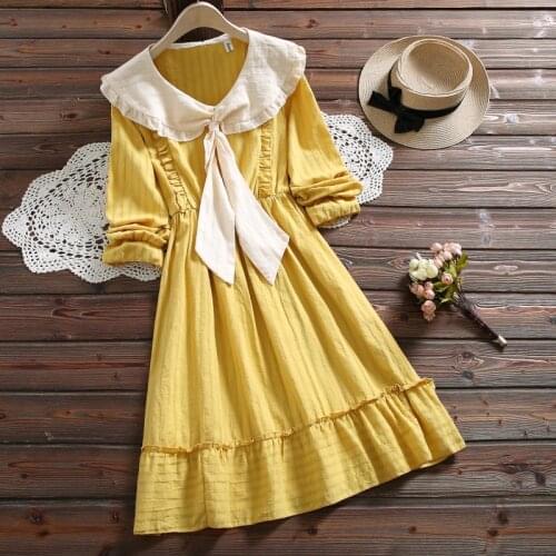 Spring autumn japan style cute kawaii solid dress new design peter pan collar women raffles causal dress
