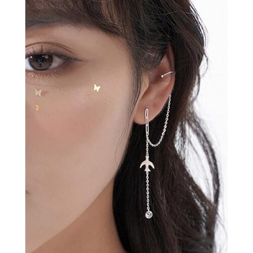 Animal Bird Long Chain Earrings For Women Swallow Geometric Tassel Crystal Piercing Earring Party Jewelry Girl Gift