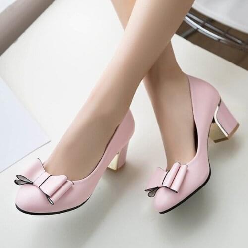 Big Size ladies high heels women shoes woman pumps Round-headed Butterfly Knot, Shallow-mouthed High-heeled Shoe Girl