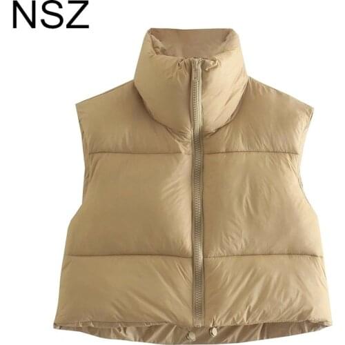 NSZ Women Oversized Quilted Vest Crop Top Spring Autumn 2021 Fashion Sleeveless Jacket Coat Ladies Tanks Top Waistcoat