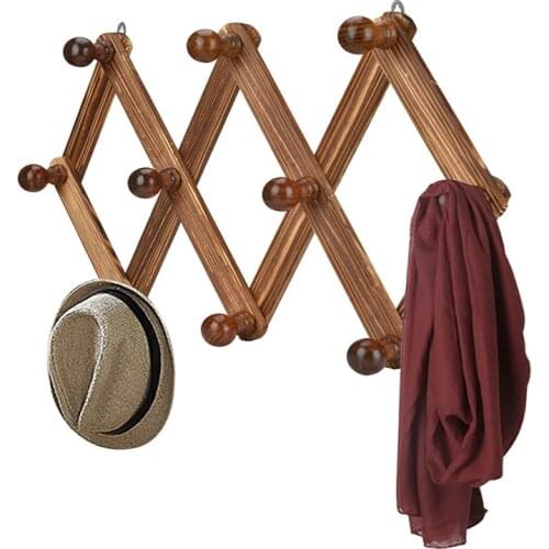 Hook Wood Expandable Rack Coat Hanger Wall Mounted Accordion Style Multi-Purpose Closet Hook for Door and Wall