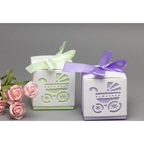 10pcs Romantic Laser Cut Wedding Candy Box baby cart Carved Pattern Wedding Box Gift Box Pearl Paper Hollow Out Wedding Favor