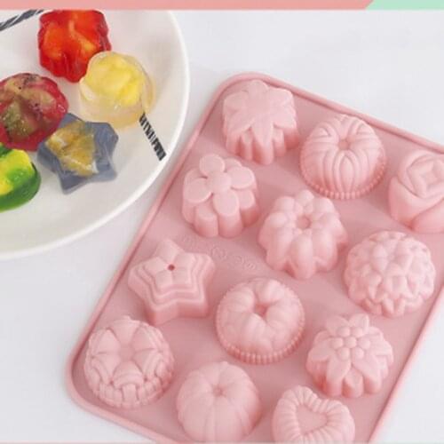 12 Flower and Grass Silicone Cake Molds, Different Flower Shape Silicone Pudding Jelly Molds, Handmade Soap Aromatherapy Molds