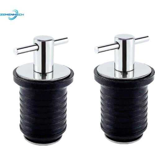 2PCS 304 Stainless Steel Handle Rubber Drain Plug T-Handle TWIST-IN Hull Livewell Bilge Transom Seawall Marine Boat Accessories