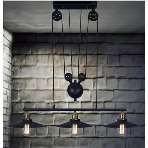 3 Heads E27 Edison Loft Vintage Industrial Retro Iron Pulley pendant light Loft Vintage Retro Wrought Iron Black pendant lamps