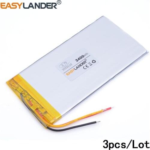 3pcs /Lot 3553110 2400mah 3.7v lithium Li ion polymer rechargeable battery polymer lithium Li-ion battery for tablet pc 7 inch