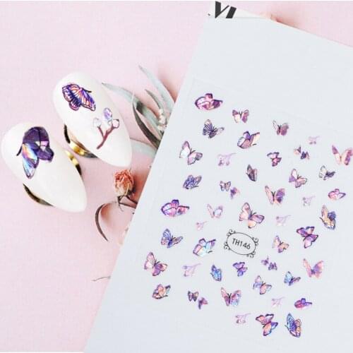 1 Pc 3D Butterfly Holographic Nail Art Stickers Blue Colorful Decals Manicure Decoration Spring Theme Flowers Nail Accessories