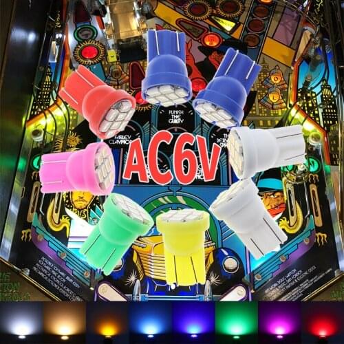 50pcs AC 6V 6.3V 8V 194 T10 8SMD Various Color Non polarity Pinball Game Machine Led Bulbs Light Game console Pinball game light