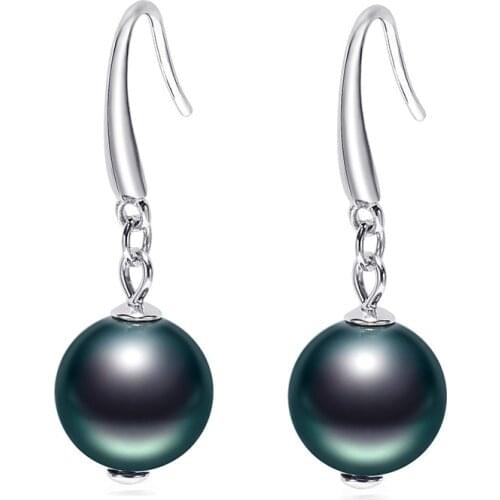DAIMI 9-10mm Round Tahiti Black Pearl Earrings Long Earrings Female 925 Sterling Silver Earrings