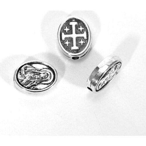 10pcs 8X9.8mm Alloy Jesus Cross Space Beads Vintage Oval Loose Bead For Catholic Bracelet Necklace Making DIY Jewelry