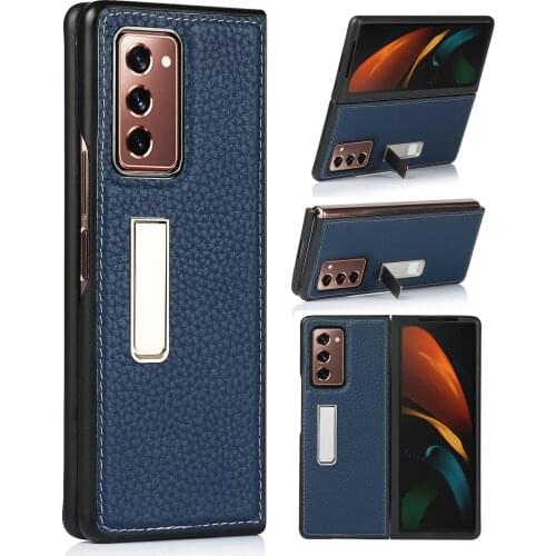 2021 Lychee Grain Leather Stand Mobile Phone Case for Samsung Galaxy Z Fold2 5G Protective Shell Fold 2 Shockproof Back Cover